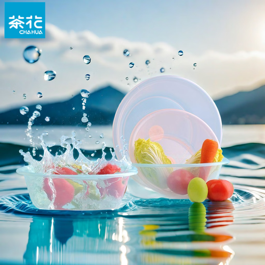 Camellia (CHAHUA) basin food-grade kitchen vegetable and vegetable basin fruit basin transparent plastic basin thickened washbasin baby washbasin pink + blue 30cm