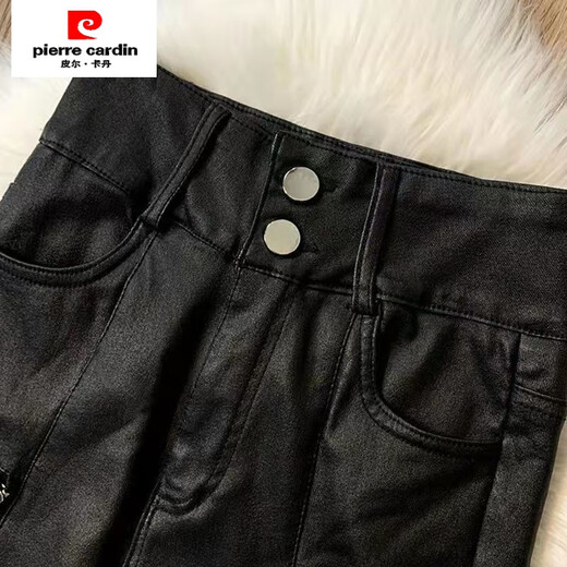 皮尔卡丹（pierre cardin）加绒显瘦时髦拉链机车仿皮裤女冬新款韩版高腰修身百搭小脚裤 腿拉链皮裤【9928款】 加绒 S 【80-95斤】卡码往大拍