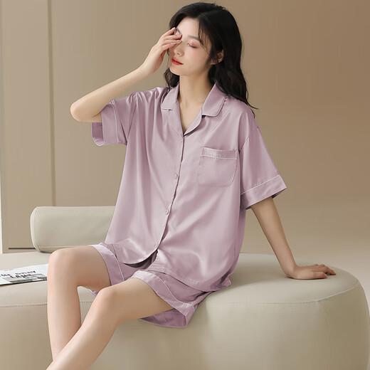 
Modal ice silk pajamas for women for summer thin short sleeves 2025 new summer large size with chest pad for outdoor wear 09M16805 M