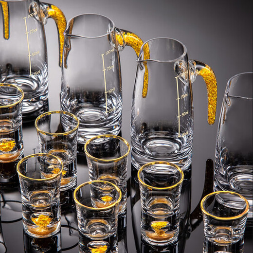 Haofanjie white wine glass set wine dispenser 100ml wine set high-end small wine glass wine cup bullet cup wine tasting cup gold foil white wine set 5 pieces 4 cups + 1 pot