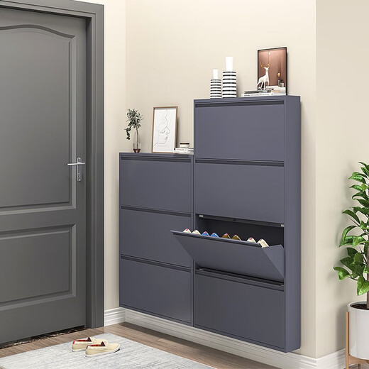 Gabinete de calzado Biwell Ultra-Dino 15 cm Corredor extremadamente estrecho Entrada Gabinete Entrada de entrada Puerta de almacenamiento Gabinete de almacenamiento Catadería de zapatos Integrado contra la pared 655 ancho de tres capas-Gris-Gris