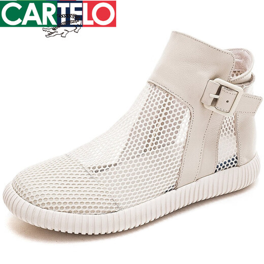 CARTELO 2025 new summer shoes for women's breathable sandals Martin boots thin mesh round toe hollow boots soft sole high top white 38