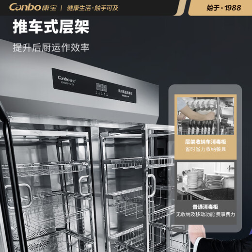 康宝（Canbo）商用消毒柜 二星级高温消毒 热风循环 学校餐厅酒店食堂后厨消毒柜 大型大容量不锈钢消毒碗柜 XDR880-GFT1【880升】推车款