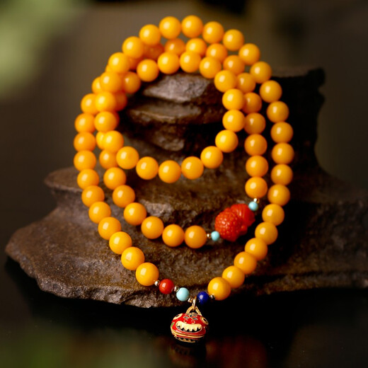 MUJUE Amber Raw Stone Beeswax Bracelet Women's Jade Heather Nanhong Buddha Accessories Chicken Butter Yellow Full Honey Bracelet 7mm Beads About 7MM