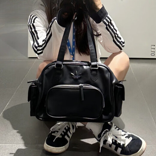 阿迪达斯 （adidas）三叶草运动休闲复古PU单肩斜挎手拎包JV9277 黑色JV9283