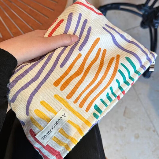 Ins niche canvas bag contrasting color striped cosmetic bag portable travel business trip skin care product storage bag wash bag colorful striped cosmetic bag