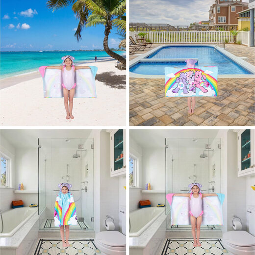 Franco children's soft cotton hooded bath towel Care Bears cartoon pattern 60x127cm