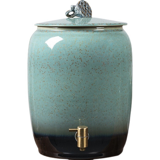 Thick ancient but thin present Jingdezhen Ceramics Jingdezhen Ceramic Water Cylinder Oil Cylinder Rice Cylinder Household Pure Water Bucket for Tea Brewing Wine Storage Oil Tank Hot Pumping Kettle with Faucet 20Jin Jin is equal to 0.5kg with faucet - High Temperature Kiln Transformation/Pengpi Shenghui