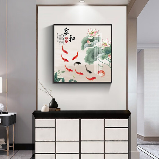 Xiaolulin Chinese style Jiuyu drawing decoration painting restaurant painting study office tea room hanging painting entrance entrance cabinet living room mural 15914 every year, fabric painting 40*40 black frame (gold frame requires notes