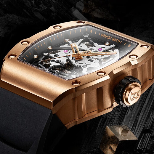 Bugatti (Bonest Gatti) Watch Herren Deutsch vollautomatische mechanische Uhr Luminous hohle wasserdichte Saphir-Fass-Fass-Typ-Uhr-Uhr Phantom 9905-A3 Ausgezeichnetes Gold [gleiches Modell in Einkaufszentrum]
