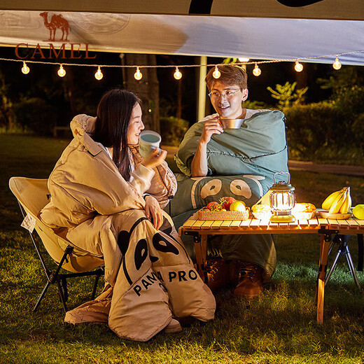 Camel outdoor camping sleeping bag for adults, portable, warm and cold-proof, Panda co-branded model