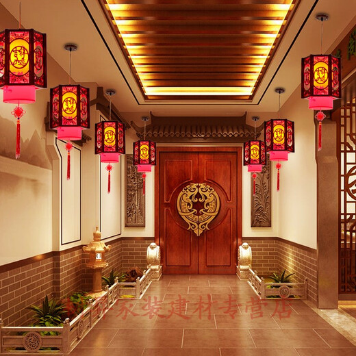 庭院大门口中式灯笼大红中国风餐厅火锅店过道阳台别墅大门头大门乔迁仿古宫灯吊灯 25*30CM招财进宝红皮 带LED灯泡