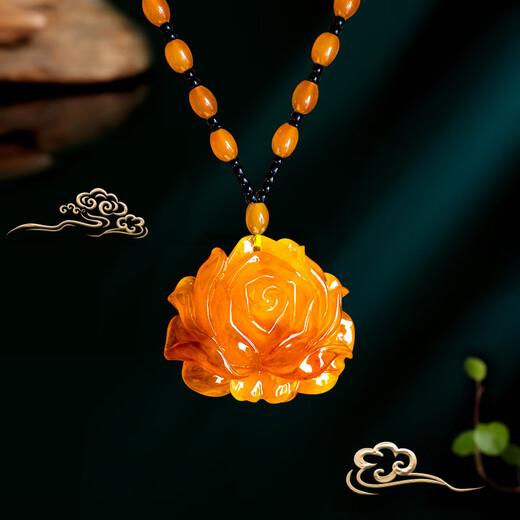 Buhesyt second generation beeswax pendant sweater chain amber long necklace chicken fat yellow ethnic style beeswax pendant for men and women blooming wealth