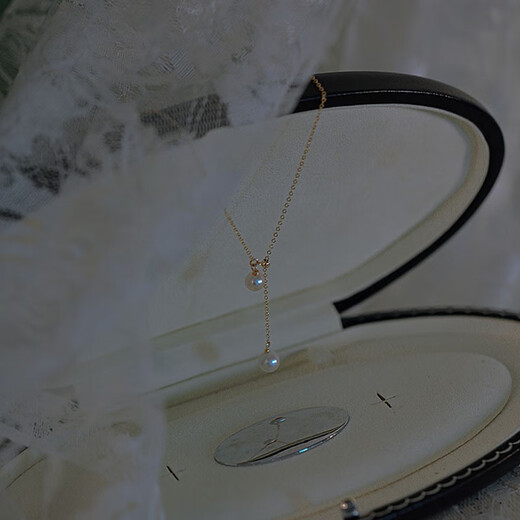 Xiaomeng double pendant freshwater pearl necklace young girl natural two beads clavicle chain y-shaped can be pulled and adjusted