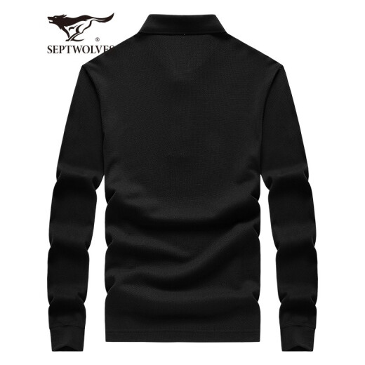 Septwolves long-sleeved T-shirt men's solid color simple autumn lapel pure cotton polo shirt men's business solid color bottoming shirt 001 (black) 175/92A (XL)