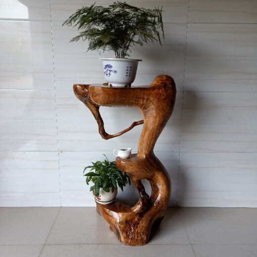 GJXBP RATATO RAZA NUEVA RATURA DE FLORES CHINES RAZA RAZA RAZA Balcón Bonsai Ratch Multi-capa Raíz de madera sólida Raíz Dark Green 15870 Doble capa