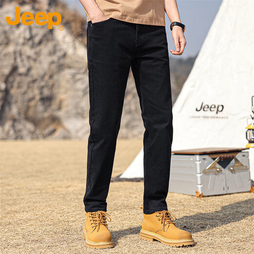 JEEP jeans men's autumn and winter loose straight casual pants men's trendy versatile men's pants black 32