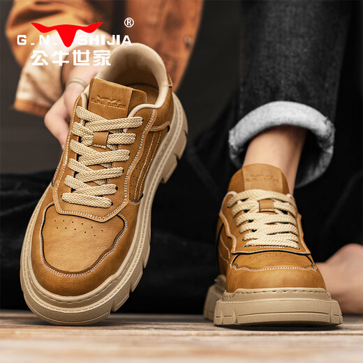 Bull Family Herrenschuhe Britische Perfekte Arbeitskleidung Schuhe Herren Retro lässige Lederschuhe Low Top Martin Boots gelb 41