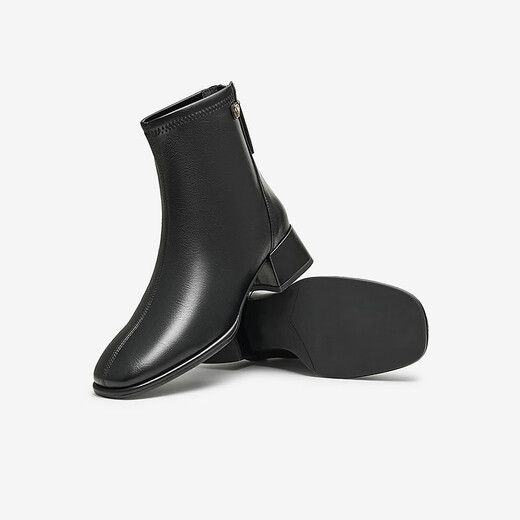 He She Tata Boots Women's Leather Boots French Style Short Boots Women's Boots Commuting Slim Boots Black 36