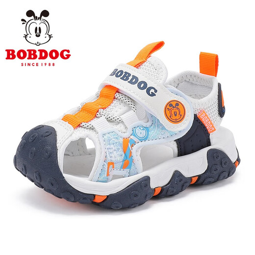 BOBDOG children's shoes soft sole Baotou children's sandals summer new boys soft sole breathable baby toddler shoes for women off-white/navy blue 27 suitable for feet 16.1cm long