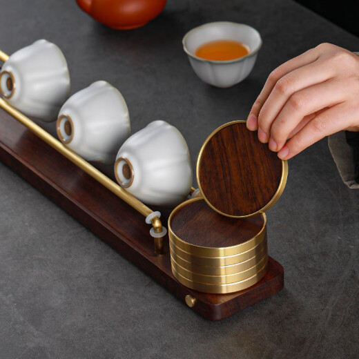 SHENDIAO solid wood tea cup holder ebony cup holder single layer cup drying rack Chinese tea set drain cup holder high-end tea ceremony accessories parallel bar tea cup holder ebony - stainless steel medium size