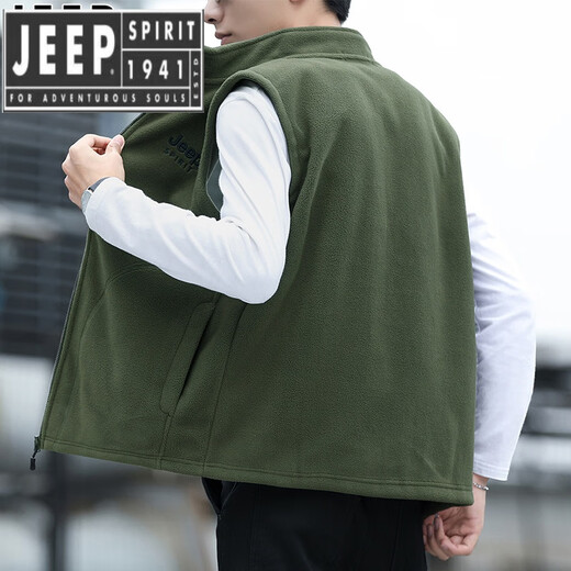 JEEP SPIRIT吉普精神抓绒背心马甲男秋冬加绒加厚保暖马夹休闲立领大码外套男 军绿 3XL