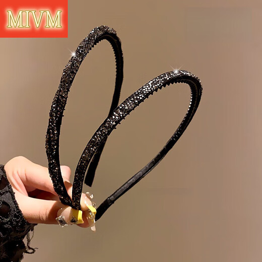 MIVM black rhinestone hair hoop, fine style pressed hair wash hair clip, fashionable temperament broken hair clip, forehead hair bundle clip headband for women, black rhinestone wrapped hair hoop