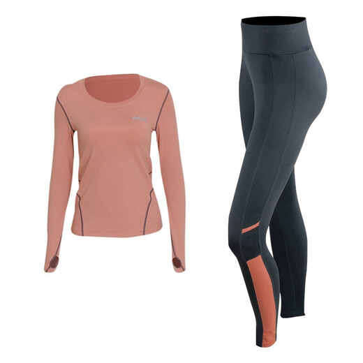 Sporn Yoga Wear Suit Women's Autumn and Winter Long Sleeve Fitness Top Professional Pilates Training Wear Large Size Slimming Sports Suit Peach Pink Top + Trousers L 100-120Jin Jin equals 0.5 kg