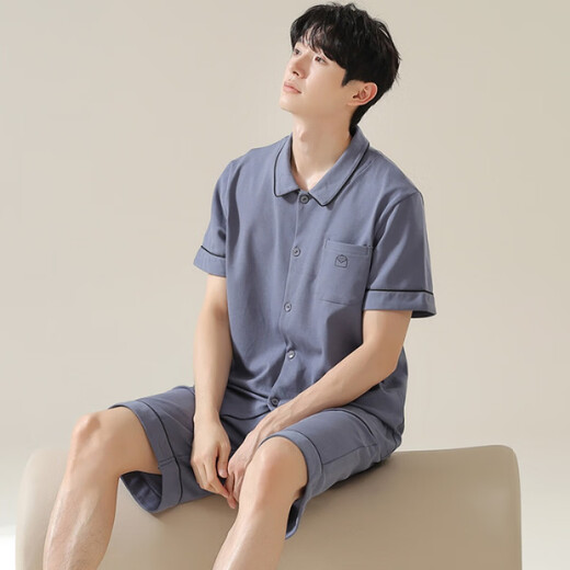 莫代尔7A抗菌男士睡衣男100%纯棉夏季短袖短裤新款青年可外穿家居服夏天 09M12801 L