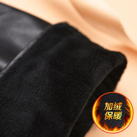 Spring Night Snow Pure Sheepskin Men's Genuine Leather Gloves Plus Velvet Thickened Windproof and Warm Cycling Driving Gloves Genuine Leather Style - Buckle - Black Men