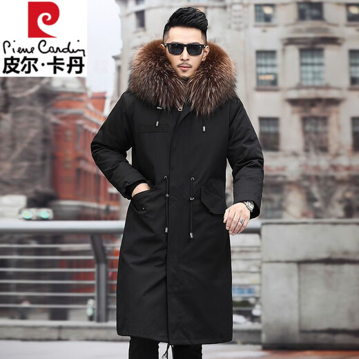 Pierre Cardin Parker Men's Winter New Mid-Length Fur All-in-One Coat with Removable Raccoon Fur Liner Fur Jacket Brown Liner-Mid-Length M No. 165 100Jin Jin is equal to less than 0.5 kg