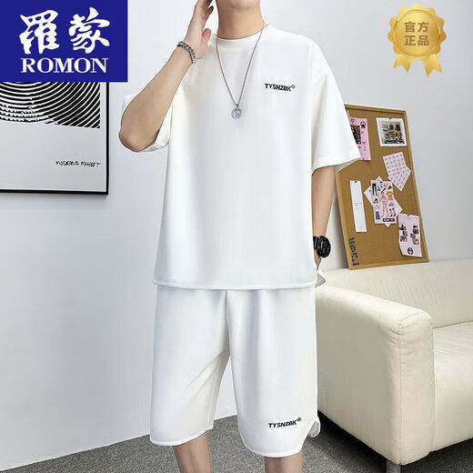 
ROMON 2025 Summer Casual Sports Set Men's Thin Loose Breathable Short Sleeve Shorts Two-Piece Set Handsome Men's Clothing TZ683DT Military Green Short Sleeve + Shorts M
