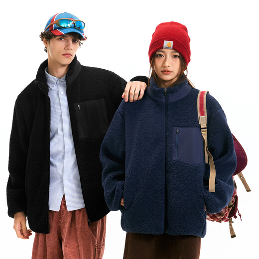 Fingercroxx it jacket men's autumn and winter new polar fleece warm jacket Korean trendy versatile cardigan navy blue 3XL