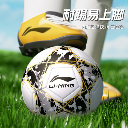 李宁（LI-NING）足球训练比赛用球中考专业标准世界杯 儿童青少年学生运动球 5号黑金【TPU机缝】LFQK671-1