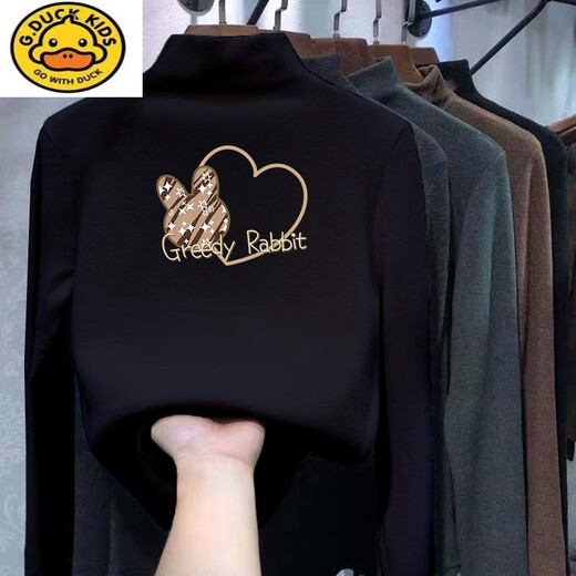 G.DUCKKIDS女童装德绒打底衫秋冬大儿童半高领长袖T恤加绒女孩宝宝内搭上衣 杏色【1276款 加厚磨毛】 130cm