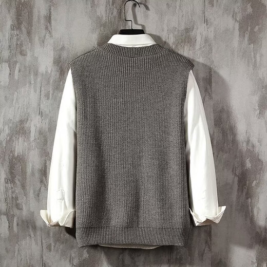 JIAYE Couple Young Student Woolen Knitted Vest Men's V-neck Pullover Sleeveless Sweater Vest Vest Thin Black [Single Vest] L