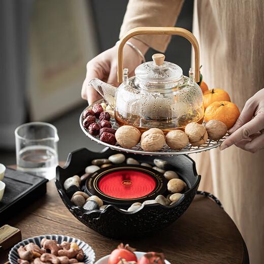 WINTERPALACE furnace-made tea home indoor full set wine-cooking electric ceramic stove roasting tea stove boiling water tea-making set glass teapot electric ceramic stove + mesh + stone + glass pot 1000ml