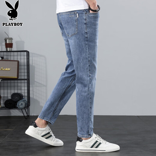 Playboy (Playboy) Jeans Herren 2025 Frühling und Herbst Neue trendige, gerade losen Hosen Herren-Casual Elastic Koreanische Version von Neun-Punkte-Hosen Blau und grau X-6115HHH9901 36
