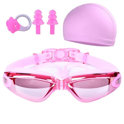 High-definition waterproof and anti-fog swimming goggles for men and women, adult goggles, swimming caps and earplugs set, new black set (swimming goggles, swimming caps, nose clip earplugs)