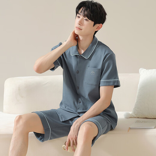 莫代尔7A抗菌男士睡衣男100%纯棉夏季短袖短裤新款青年可外穿家居服夏天 09M12801 L