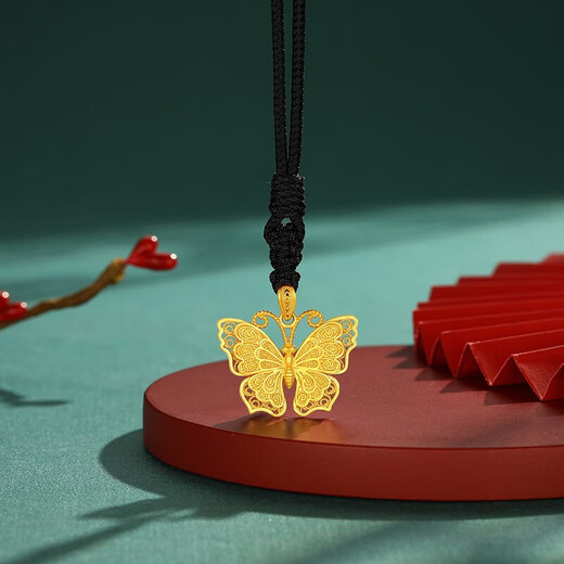 Chao Acer Butterfly Ancient Gold Necklace for Women Butterfly Pendant Lanyard Chain Birthday Gift for Women Priced Butterfly Chain 6.3g