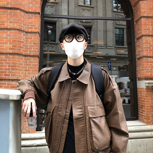 Customized brown brown pu leather clothespin for men British yuppie men's high-end hiphop European and American high street short jacket trendy brown L