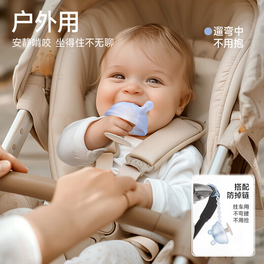 IKV Baby Teether Small Mushroom Balloon Dog Teether Boilable Food Grade Silicone Anti-eat Hand Artifact Bite Mushroom Teether - Blue