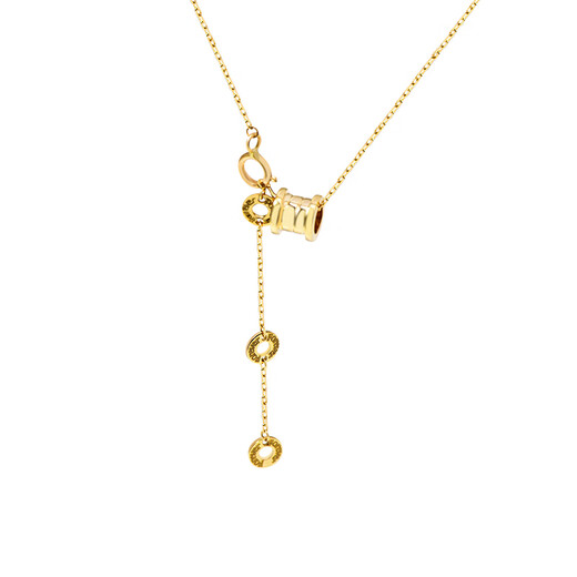 Golden branch Korean popular Korean 14K gold necklace women's personalized three-dimensional cylindrical pendant adjustable neck chain clavicle chain women's glossy pendant necklace