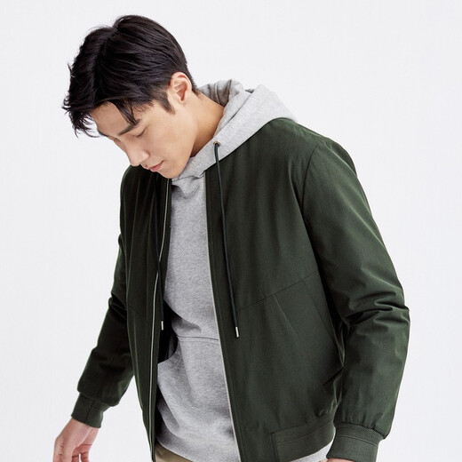 Seven Wolf Jacket Men's Spring Baseball Neck Wool Clean Color Jacket Men's Business Casual Warm Windproof Clothes Top 201 (Dark Green) 185/100A (XXXL)