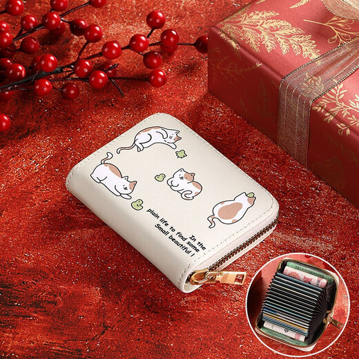 Wanjiazhen niedliche Kartenbeutel für Frauen kleiner Kartenclip Textur Münzbrieftasche große Kapazität Multi-Karten-Führerscheintasche für Freundin. Kitten-18-Karte
