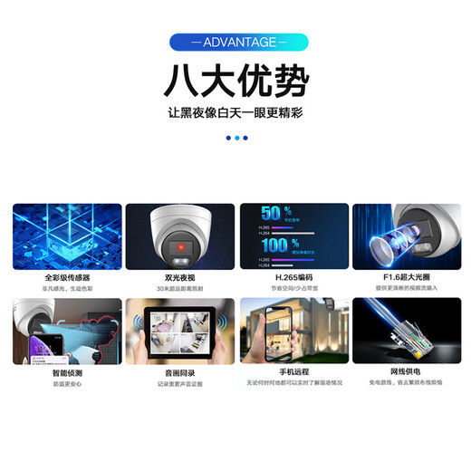 HIKVISION海康威视监控摄像头室外800万高清双光全彩夜视可拾音网线供电插卡存储移动侦测3386FWDV3-LS 4MM