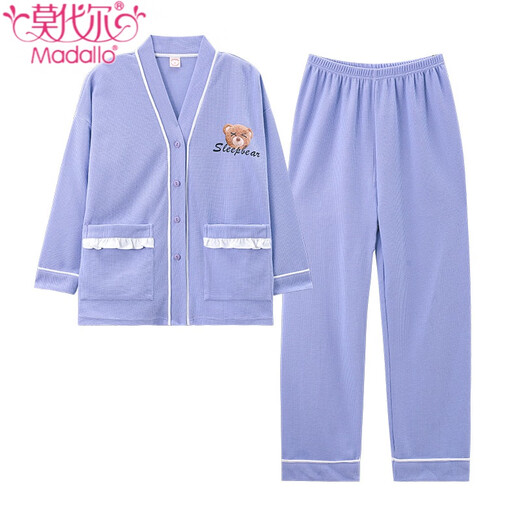 莫代尔华夫格睡衣女春秋款长袖小香风高级感V领秋季家居服秋冬网红睡服 XMQ1289女 XL 【120-140斤内】