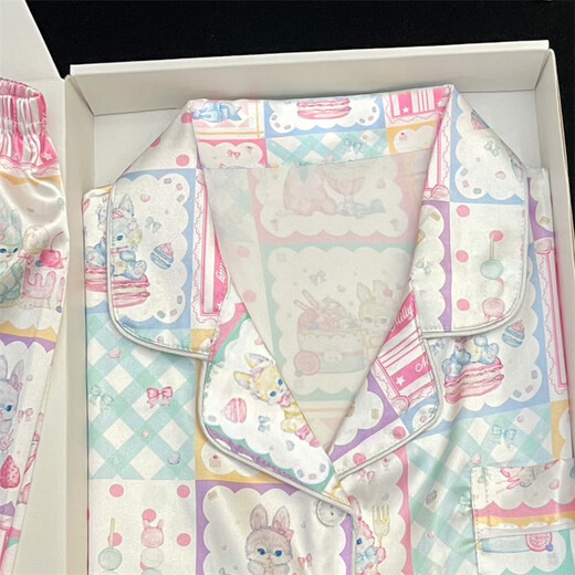 
Yipailai summer pajamas for women ice silk cute printed shorts shorts casual cardigan for best friend to wear home clothes suit YFY-9901# Print Rabbit L[Suggested 100-115Jin[Jin equals 0.5 kg]]