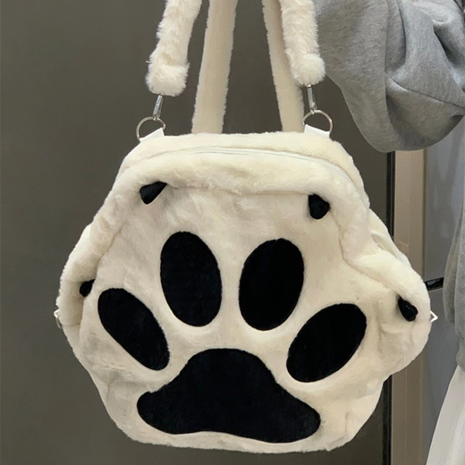 Yu Dingfu Plush Backpack Female Kitten Claw Girly Heart School Bag Large Capacity Student Backpack Cartoon Japanese Soft Girl Pain Bag White